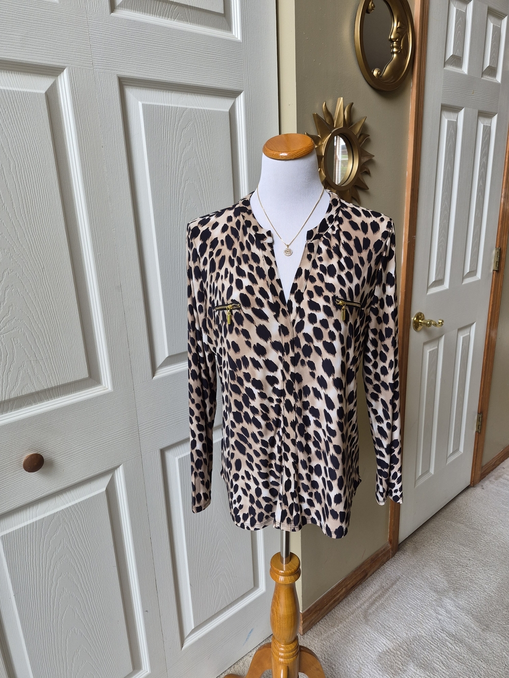 INC International Concepts Leopard Print Button-Down Top - Beige & Black